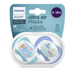 Avent 2 Chupetes Ultra Air Collection Happy 6-18M Niño